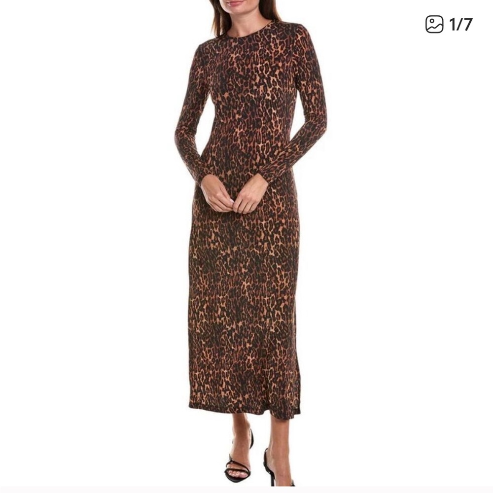 All Saints Brown Leopard Long Sleeve Dress